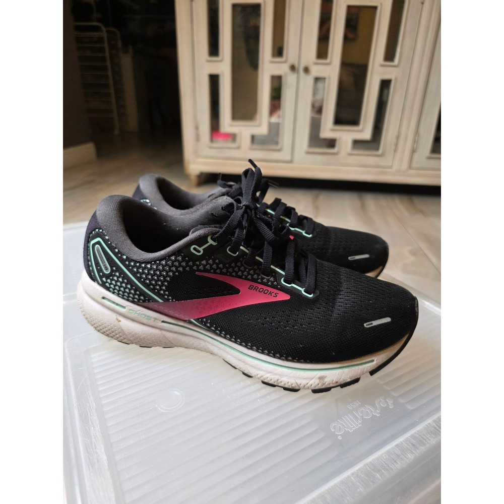 Brooks Ghost 14 Womens Running Shoes Black Pink Mint Wide D 1203561D013 Size 8 - Picture 2 of 16